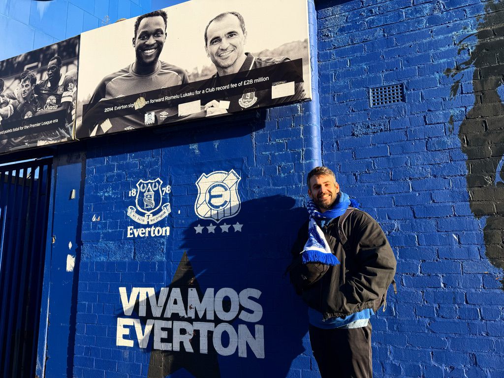 Colin outside Goodison Park, Everton